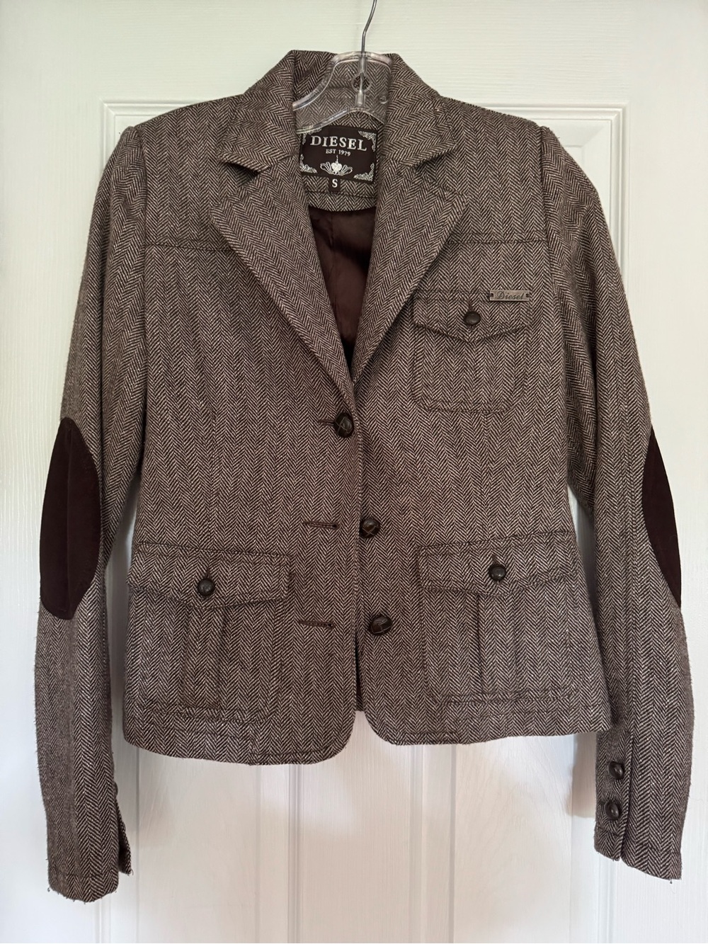 DIESEL Brown Herringbone Tailored Blazer Jacket Small